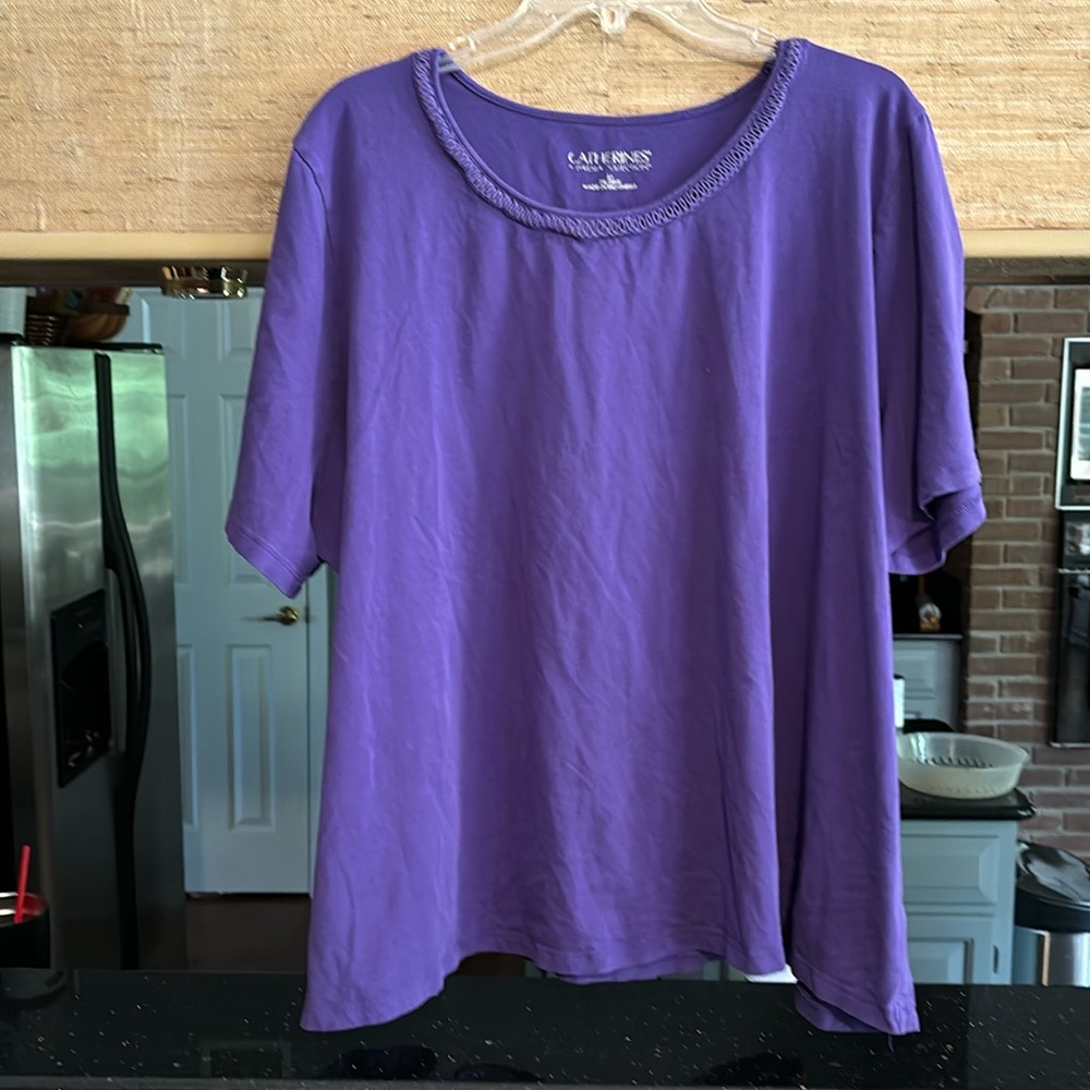 Catherines Suprema Collection short sleeve purple tee with embellished neckline
